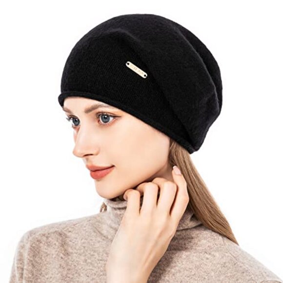 Slouchy Knit Beanie Cashmere Wool Blend Soft Warm Winter Ski Cap Chic